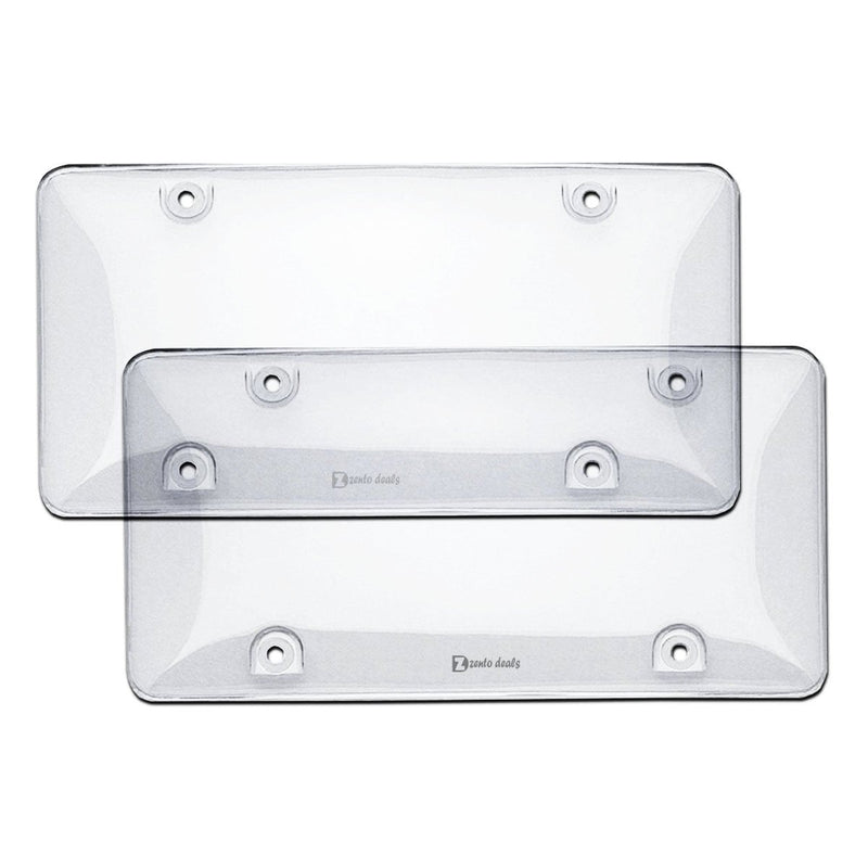 Zento Deals Clear License Plate Covers - 2-Pack – Novelty/License Plate Clear Flat Shields Covers (White 2) 2 - Packs