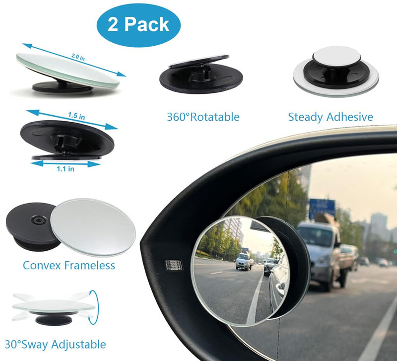 Rear View Mirror, 9.8" Universal Rearview Mirror, Car Interior Rear View Mirror with Adjustable Suction Cup, Car Inside Mirror for SUV, Vans, Trucks (Bonus 2 PCS Blind Spot Mirrors) White