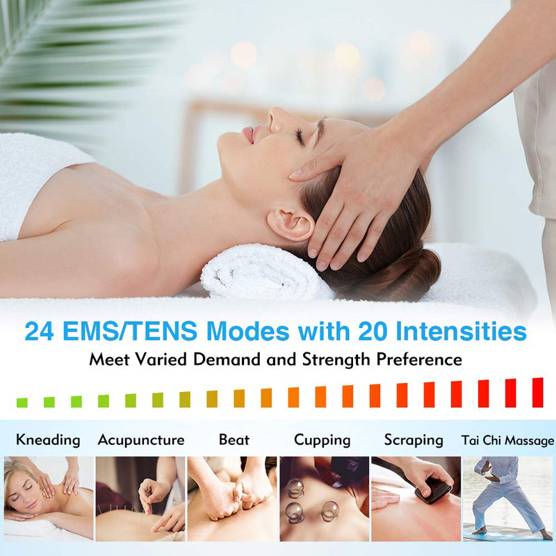 24 Modes Tens Unit Muscle Stimulator, Rechargeable Tens Machine with 8 Electrode Pads (American Gel), Electric Pulse Massager for Pain Relief Therapy(Silver) A-silvera