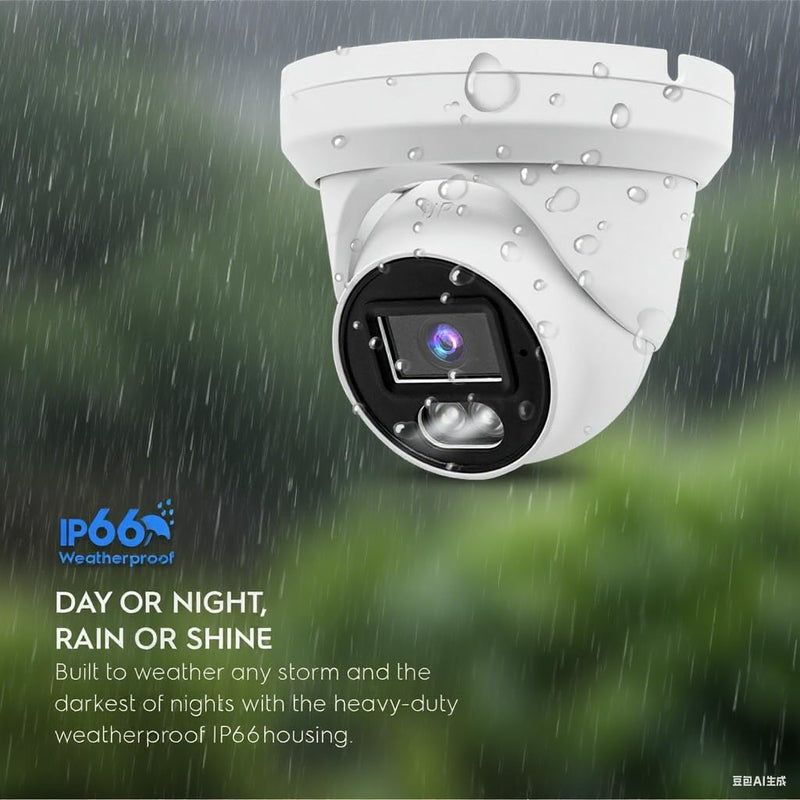 Real HD 8MP 4K PoE IP Full Color Night Vision Security Camera Outdoor, 2.8mm Wide Angle, H.265, Waterproof IP66, Metal Housing Turret Dome IP Camera, NDAA Compliant 8MP Color IP PoE Camera