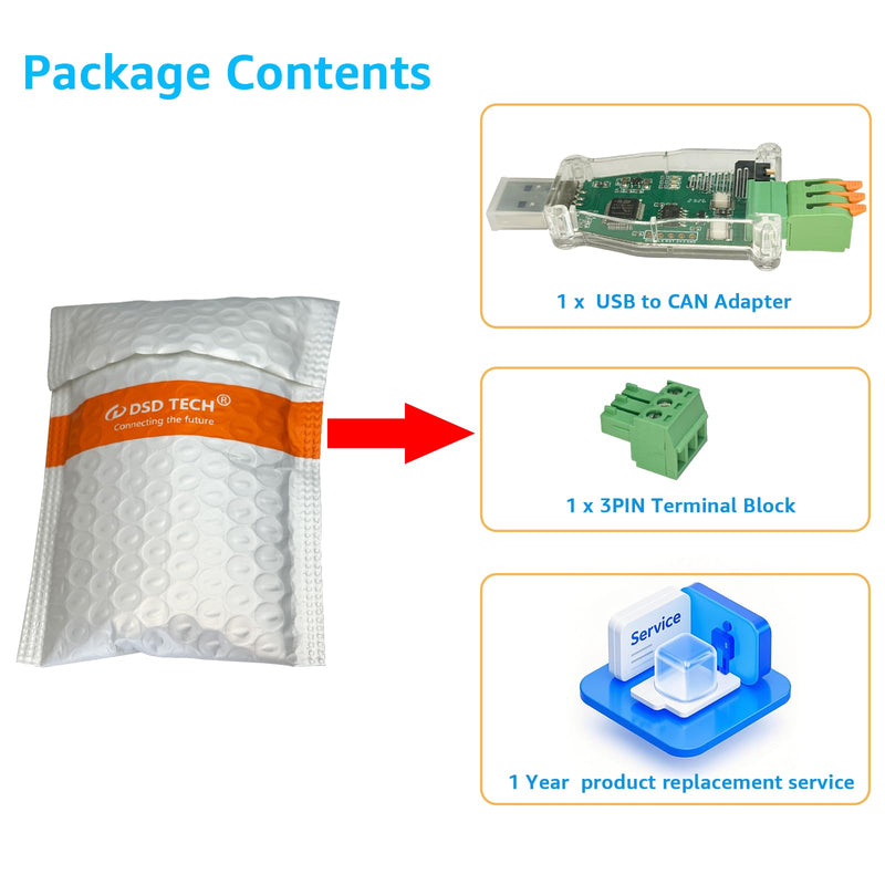 DSD TECH SH-C31A USB to CAN Adapter with FD Support Based on Canable 2.0 Non-Isolated