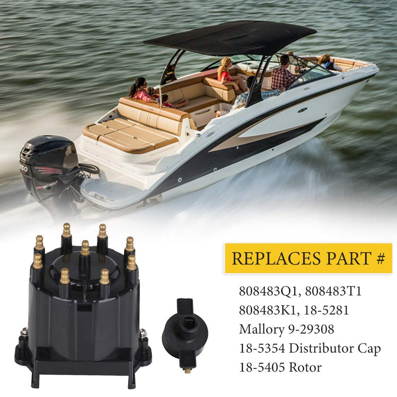 Distributor Cap and Ignition Rotor Kit for Marinized 5.0L, 5.7L, 350 V-8 MerCruiser Engines Made by General Motors with Delco HEI Ignition - Replaces 808483Q1, 18-5281