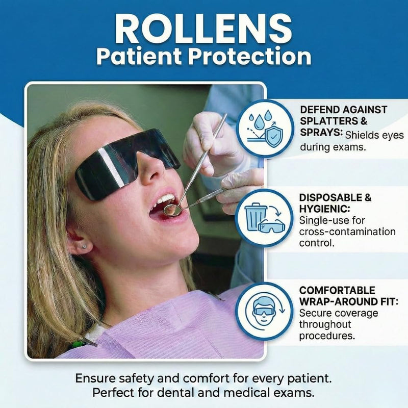 Rollens Post Mydriatic Roll Up Disposable Wrap-Around Sunglasses w/ 100% UV Protection (50 Count) - Made in The USA