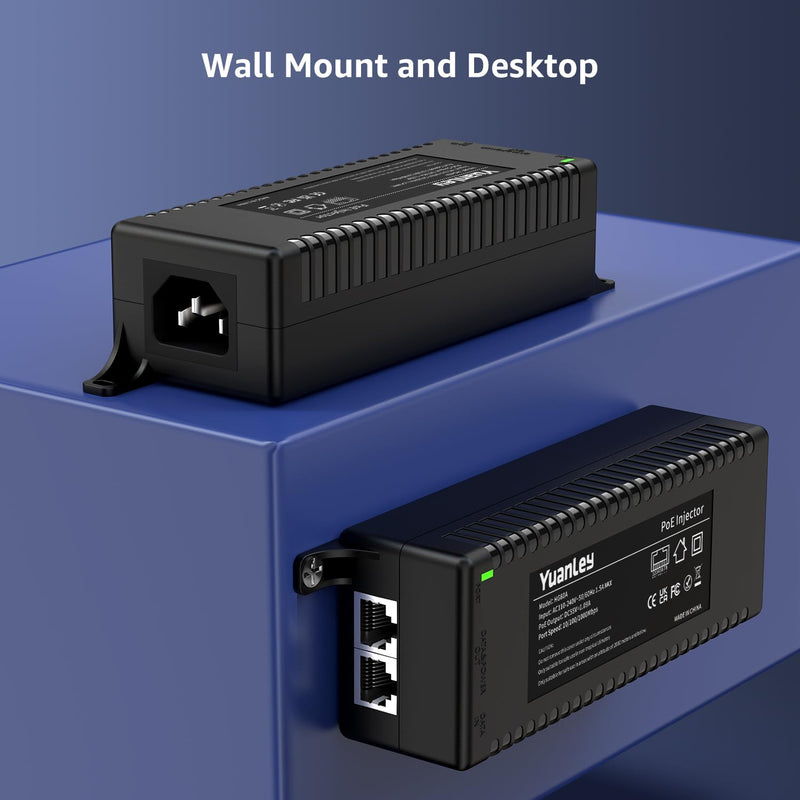 YuanLey Gigabit PoE Injector 60W, PoE++ Injector Converts Non-PoE to PoE++ Network, IEEE 802.3at/af, 10/100/1000Mbps PoE Adapter, Distances Up to 325 Feet, Plug & Play, Wall-Mounted 60W | Gigabit
