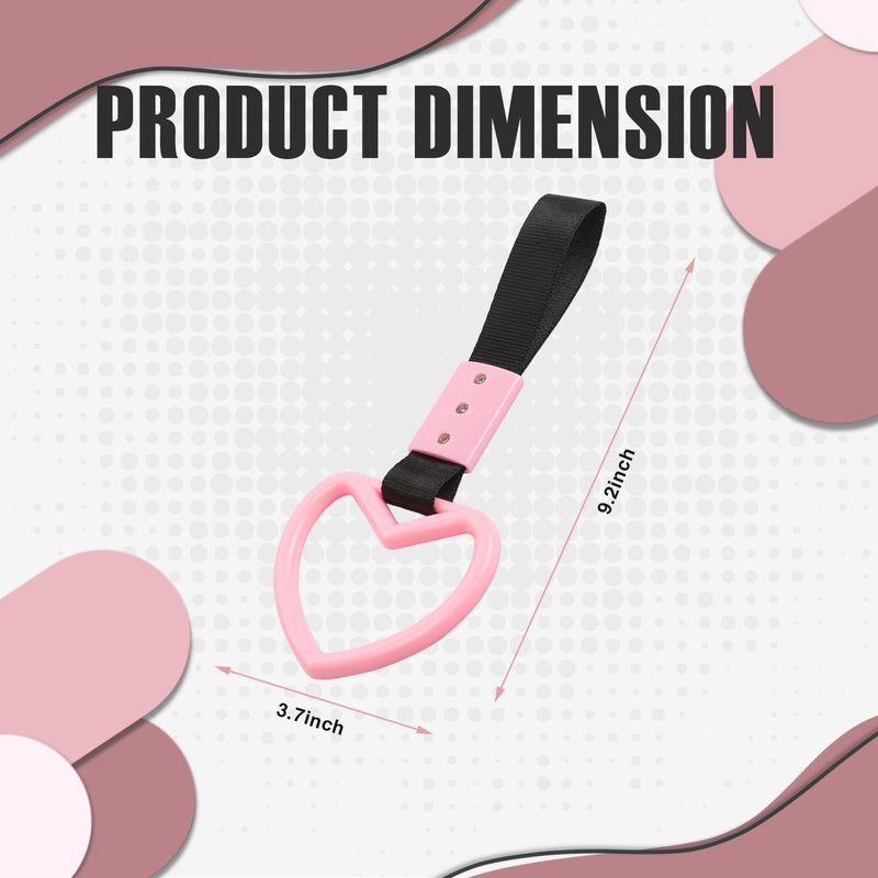 2PCS Heart Shaped Car Handle Straps, Rear Bumper Warning Keychain Ring with Drift Charm for Car Exterior Interior Accessories (Pink) Pink