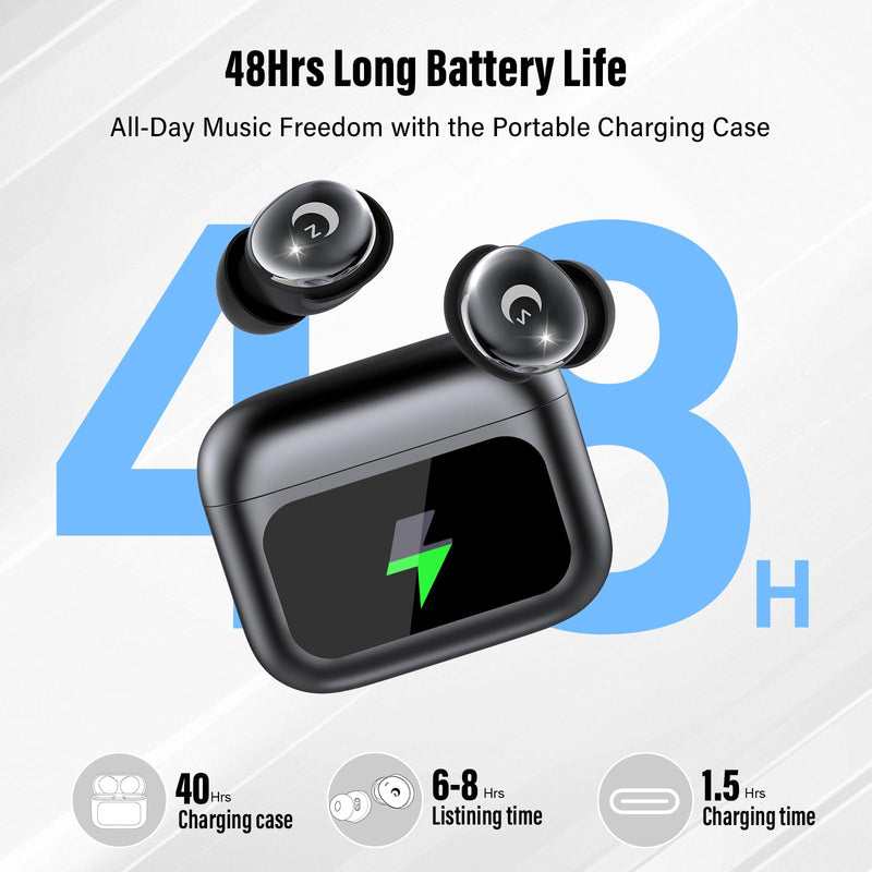 2026 Sleep Earbuds Bluetooth 5.4 in Ear Smart Touch Screen Ear Buds, 48H Playtime Mini Sleep Headphones Small Design for Side Sleepers, 5 EQ Modes, Crystal-Clear Calls, IPX7 Waterproof Earphones Black Carbon black
