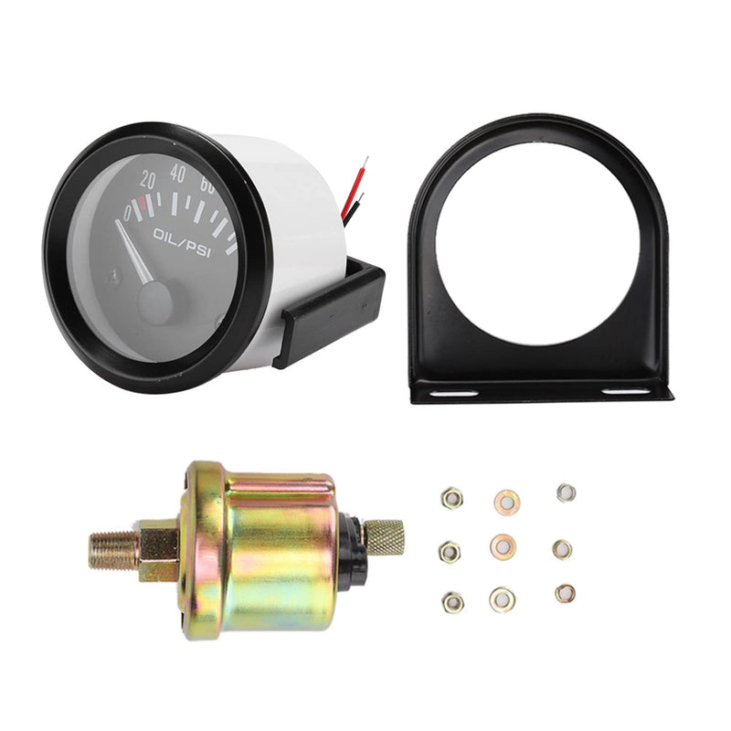 2in 100PSI Oil Pressure Gauge Kit, White Light Universal for 12V Car Truck