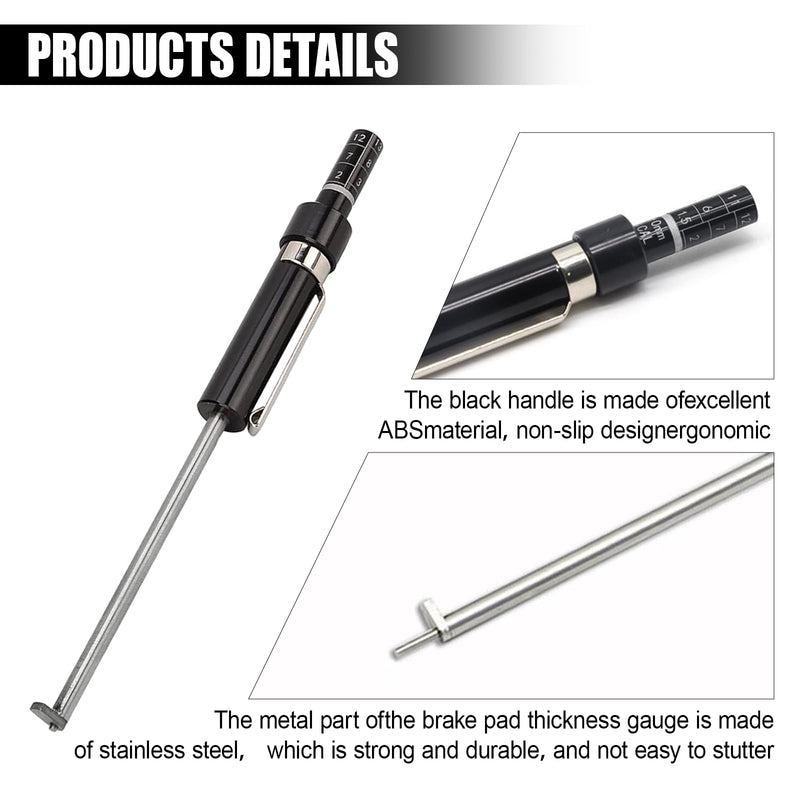 Brake Pad Thickness Gauge Measure Tool, Car Brake Measuring Tool with Scale Brake Shoe Gauge for Internal External, Car Brake Pad Tester Thickness Detection Pen Scale