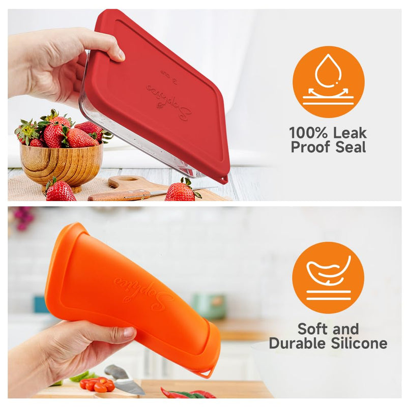 Sophico 3 Cup Rectangle Silicone Storage Cover Lids Replacement for Pyrex 7210-PC Glass Bowls, Container not Included (MIX, 4 Pack) MIX