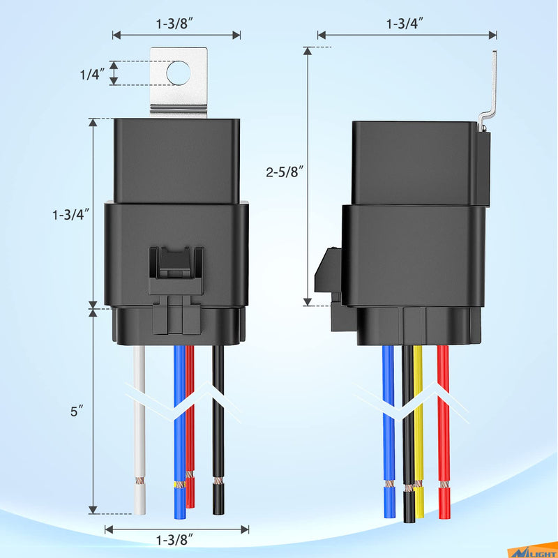 Nilight 50044R 5 Pack Waterproof 40/30 AMP Heavy Duty 12 AWG Tinned Copper Wires 5-PIN SPDT Bosch Style 12V Automotive Relay and Harness Set 30A-5PC