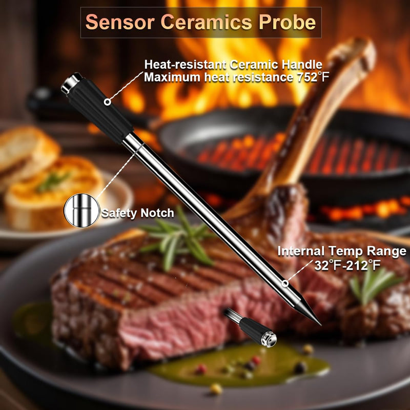 Wireless Meat Thermometer for Grilling and Smoking, 800FT Bluetooth Thermometer with Dual-Sensor Probe, Food Thermometer for BBQ, Oven, Smoker