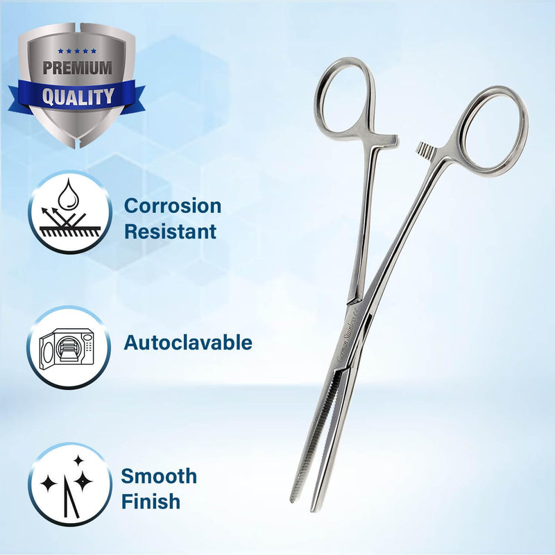 Premium Autoclave-able Heavy Duty Hemostat Forceps Clamps 6.25" Straight, Stainless Steel