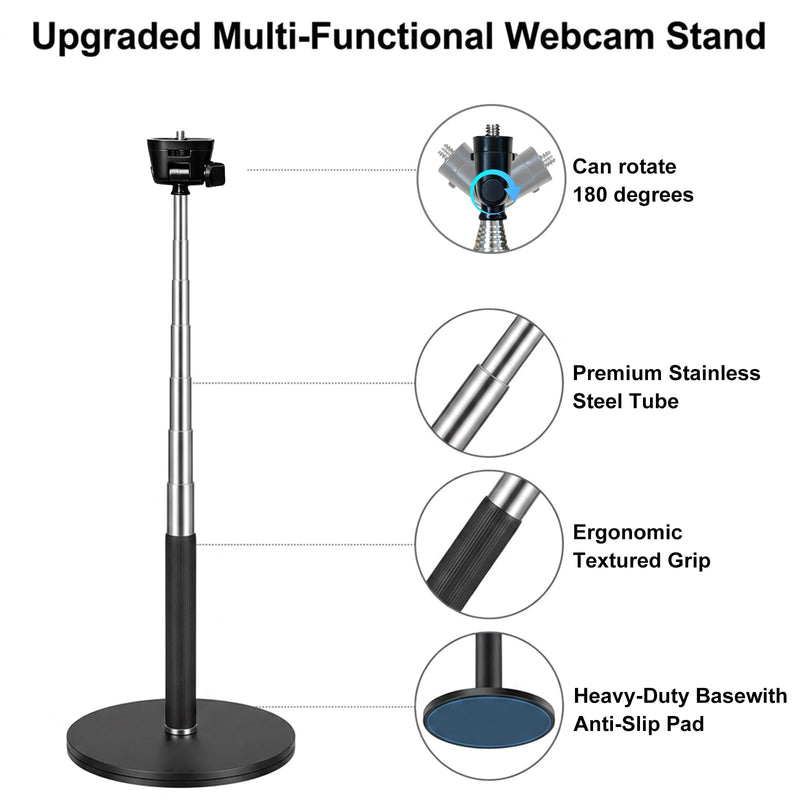 Webcam Stand for Desk, Telescopic Webcam Mount Camera Stand for Logitech Webcam C922 C930e C920S C920 C615 C960 C920x BRIO 4K NexiGo N60 etc, for Zoom Meetings, Streaming, Video Recording