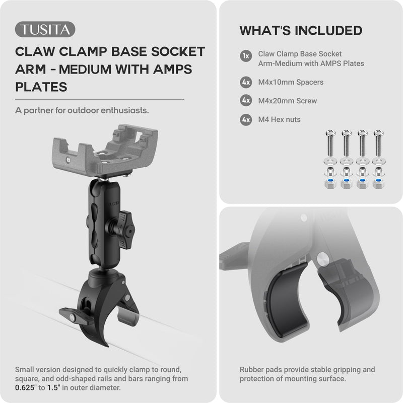 TUSITA Motorcycle ATV/UTV Mount Compatible with Garmin Montana, Zumo XT - Claw Clamp Base,Medium Arm Medium Arm