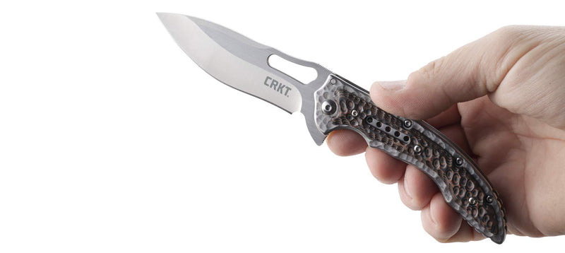 CRKT Fossil Folding Pocket Knife: Compact Stainless Steel Plain Edge EDC Folder with Frame Lock, Everyday Carry Knife, Satin Blade Finish 5460, Brown Fossil Compact - Brown