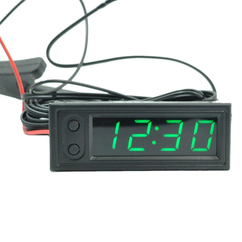Car Temperature Clock, Car Clock 12V 3 in 1 Thermometers, Voltmeter Gauge Electronic Clock LED Digital Display LCD Screen, Red Light
