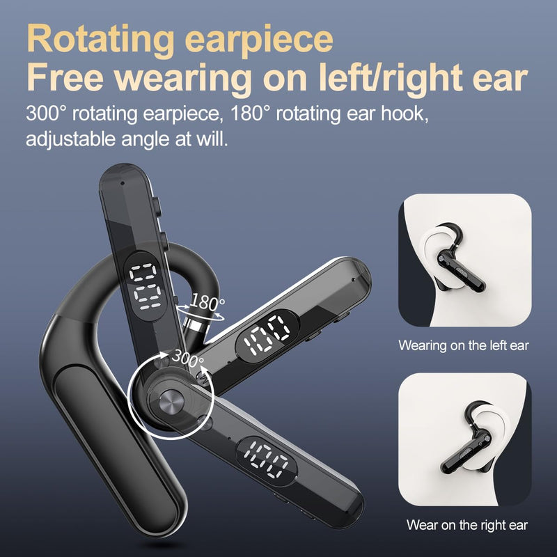 Bluetooth Headset, Dual Mic Noise Cancelling, 48H Talk Time, Clear Calls | Trucker Headset, Wireless Earpiece, Hands Free Headset for Driving, Office, Business, Long Battery Life, Open Ear Comfort
