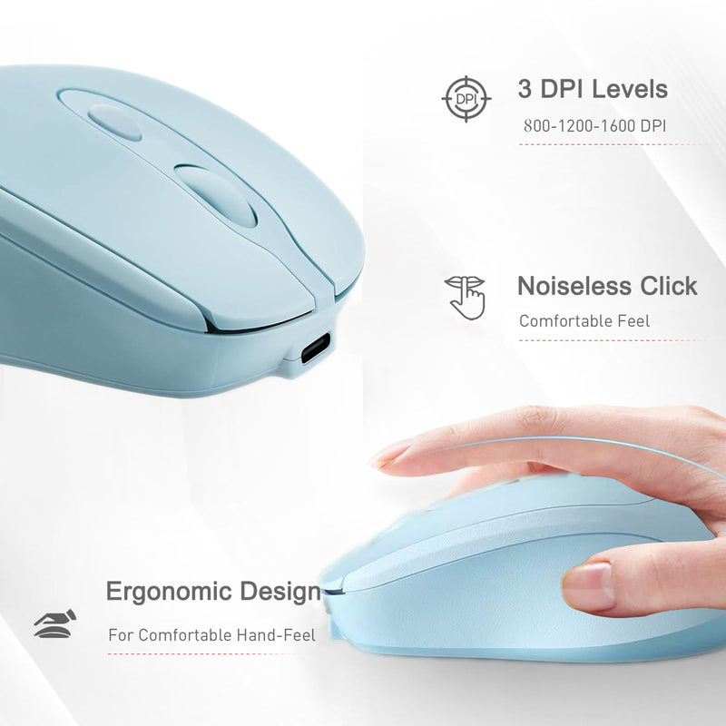  [AUSTRALIA] - Bluetooth Wireless Mouse USB C for Macbook Air Pro/Computer/Laptop, Wireless Rechargeable Silent Ergonomic Mouse Type C for Mac/iPad/iMac/Surface Blue