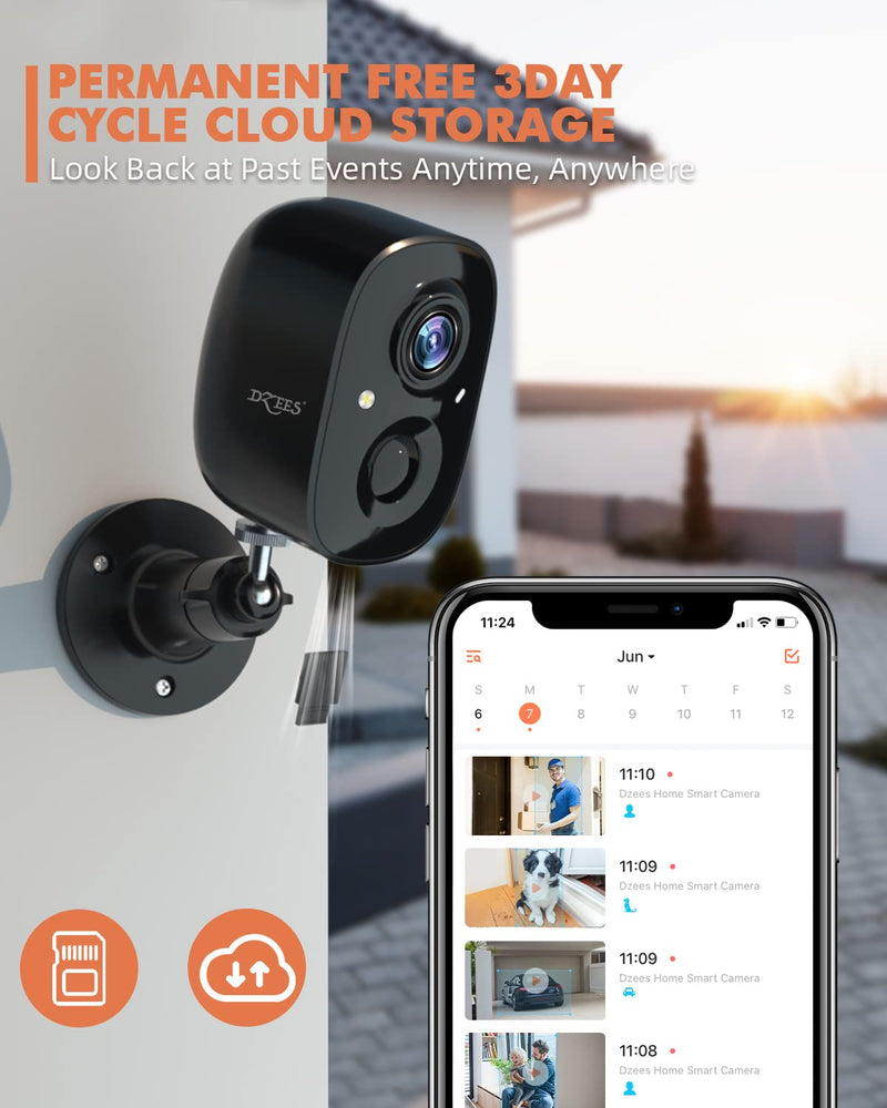 Dzees 2K Security Cameras Wireless Outdoor - 5W Solar Powered WiFi Home Surveillance Camera with USB-C, Motion Sensor, Floodlight, Night Vision, 2-Way Audio, IP66 Waterproof, Cloud/SD Storage