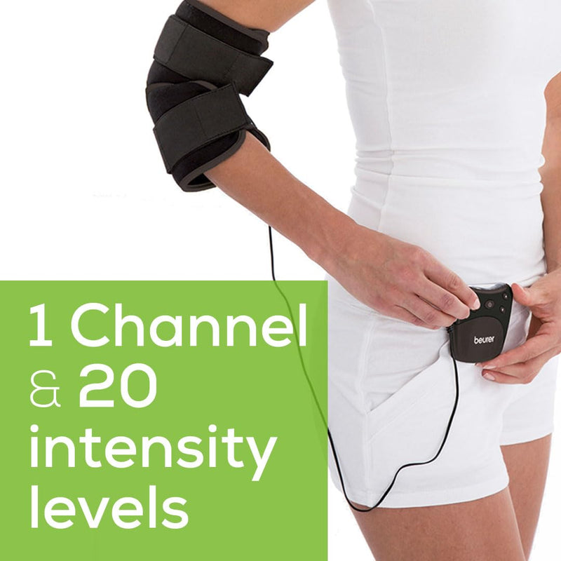 Beurer EM29 2-in-1 Knee and Elbow TENS Machine for Pain Relief with 20 Intensity Levels, 4 Programs, and Reusable Water Contact Electrodes, Digital Muscle Stimulator Device EM29 - Knee and Elbow