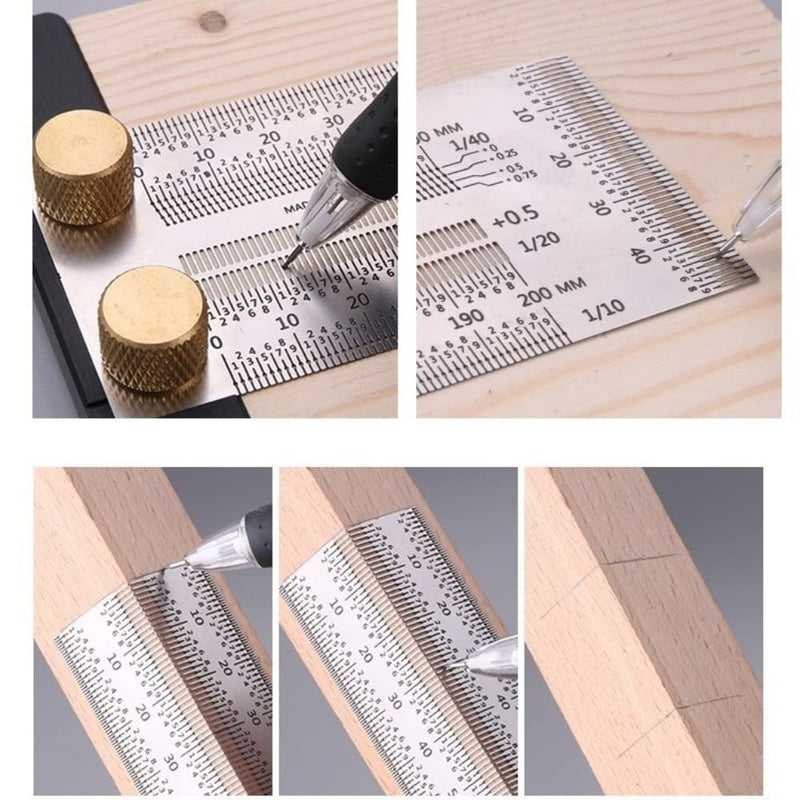 12 Inch T-Rule, Precision Marking T Rule, Woodworking T Square Ruler, Stainless Steel Hole Positioning Scribing Tool, Carpenter Measuring T-Square, with Pencil & 0.5mm Pencil Refill