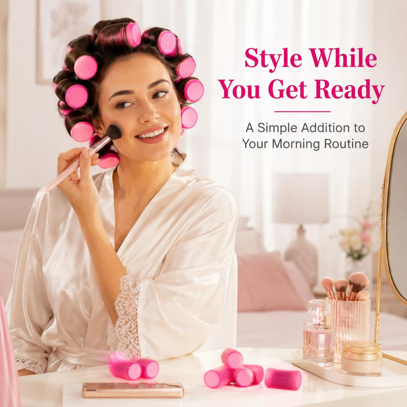 Healeved 12Pcs Hair Curlers Rollers, 60mm Jumbo Hair Roller Curlers Self Grip Holding Rollers for Long Medium Short Thick Fine Thin Hair Bangs Volume (Rose Red)