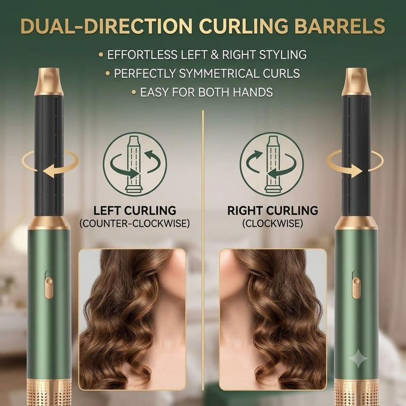Hair Styler 5 in 1, Magic Styler, 1000W Hair Dryer Brush for Hair Styling, Hot Air Brush with Auto Wrap Air Curler Wand, Hair Straightener Brush, Round Brush Hair Dryer for Volumise, Curls, Style Green