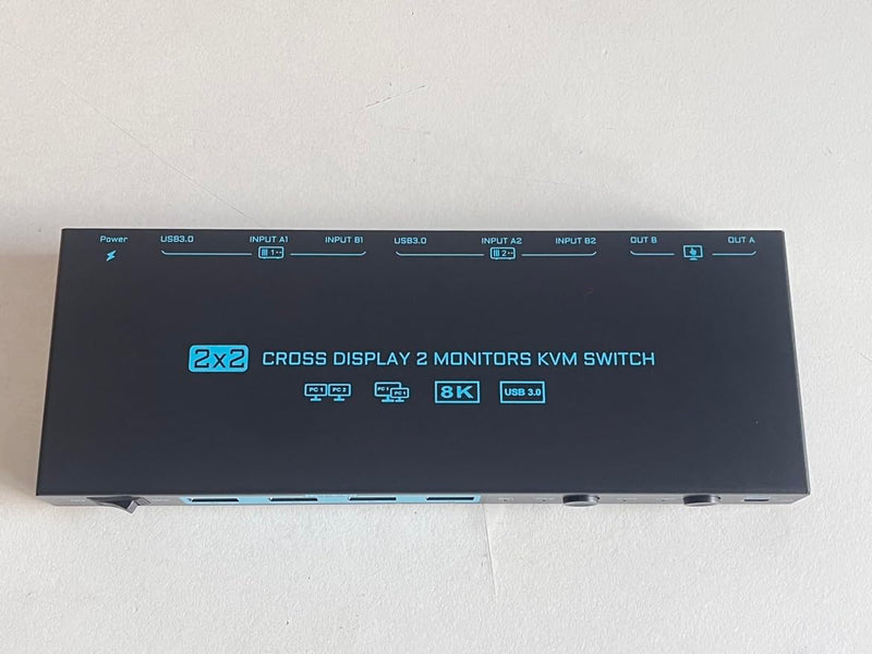 KVM/USB Dual Mode 8K Dual Monitor HDMI 2.1 KVM Switch 2 Monitors 2 Computers Cross Display 2 in 2 Out USB 3.0 KVM Support 8K@60Hz/4K@120Hz, with 2 HDMI Cables & 2 USB 3.0 Cables & Wired Remote Dual Mode 2 Monitors 2 PC