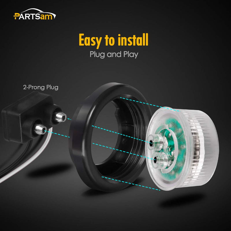 Partsam Pair 2" Clear/Red Flush Mount Mini-Reflex Side Marker LED Light Truck RV Trailer 9LED w Grommet, Faceted Round Trailer Clearance Lights w Reflectors 2*Red with grommets