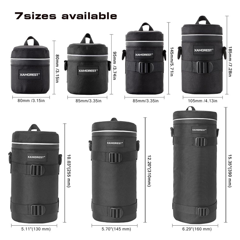 Camera Lens Case Bag for Photographyers, Zipper Waterproof Lens Protective Pouch Interior Size 6.29" x 15.35"(Nylon, Black) 6.29" x 15.35" (Nylon, Black)