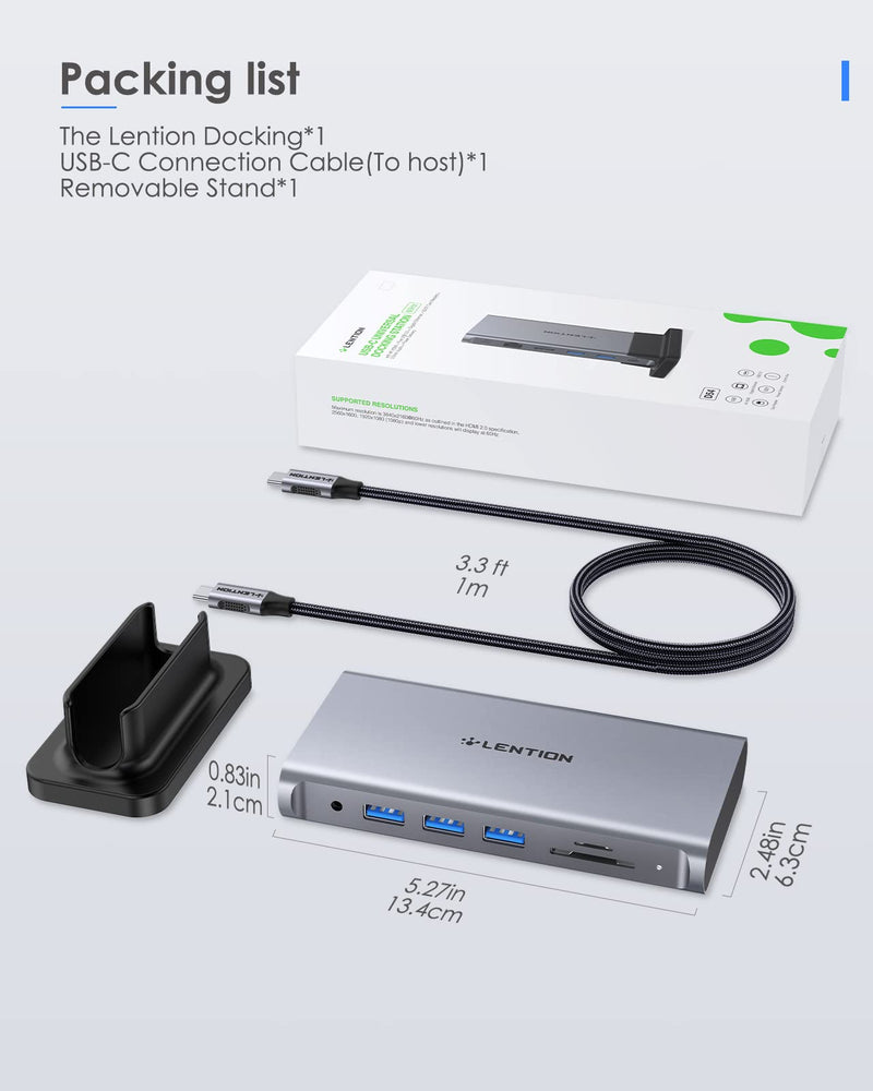 LENTION 11-in-1 USB C Docking Station with 4K@60Hz HDMI, 100W PD, Ethernet, 5xUSB 3.0, SD/TF, Vertical Space-Saving Design for MacBook Pro/Air M1/M2, Dell, HP, Lenovo, Surface Laptop (D54, Space Gray)