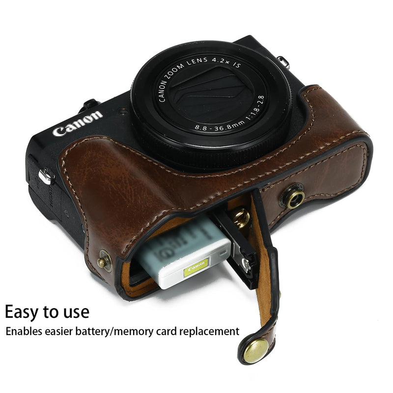 Camera Case for Canon PowerShot G7X Mark III and Mark II, Coffee | PU Leather; Custom Fit; Scratch & Impact Protection; Easy Battery & SD Card Access; Non-Slip Grip; Tripod Ready Coffce