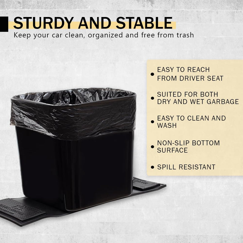 Car Garbage Can Premium Car Trash Bin with Stability Flap and Magic Strips Secure Waterproof Interior Organizer Accessories Leakproof Container for Cars 20 Pcs Trash Bags - Black