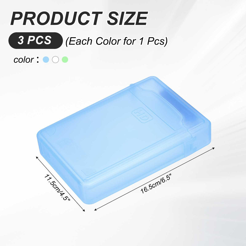 Generic 6.5" x 4.5" Hard Drive Disk Case, 1Set Plastic Hard Disk Storage Box Portable Anti-Static Case for 3.5" External SSD HDD, White/Green/Blue