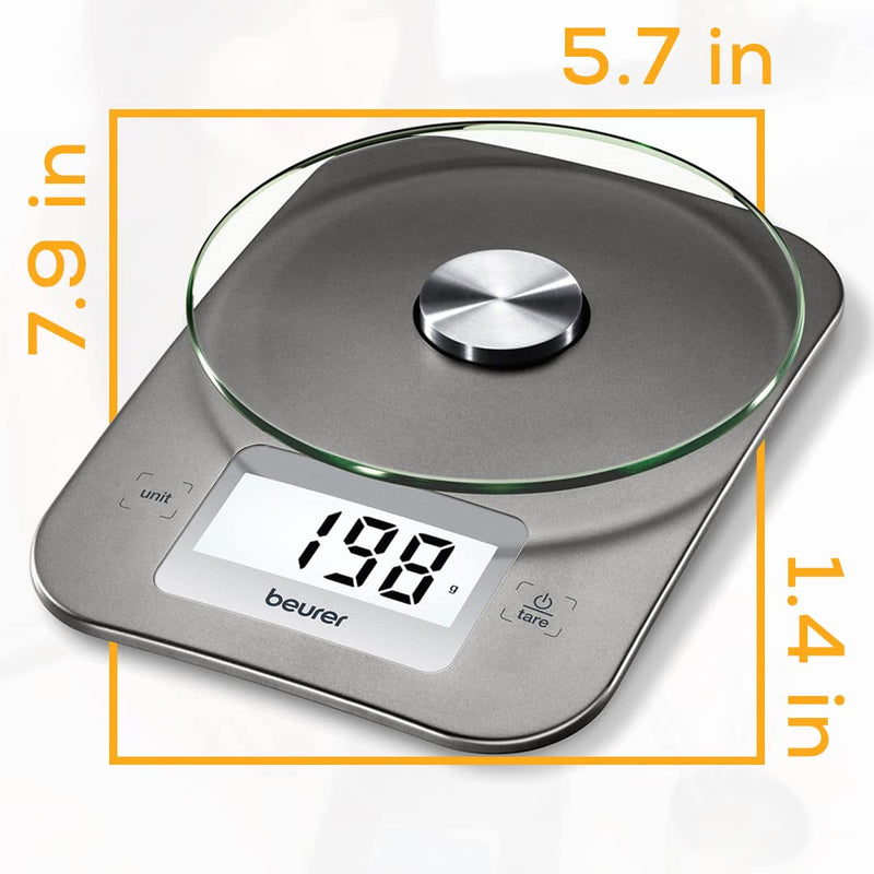 Beurer KS26 Kitchen Scale High Accuracy Digital Food Scales Weight Grams and Oz, 11 lbs Capacity, LCD Display, for Baking, Cooking, Meal Prep, Keto, Coffee Beans and More KS26 - Basic with Buttons