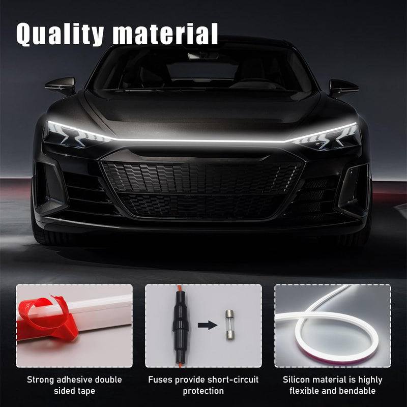79 Inch Car Hood Light Strip, Exterior Flexible Daytime LED Running Light, Waterproof Auto LED Strip Light with Dynamic Scan Start-up Effect, Car Accessories for SUV Truck (White) 2M White