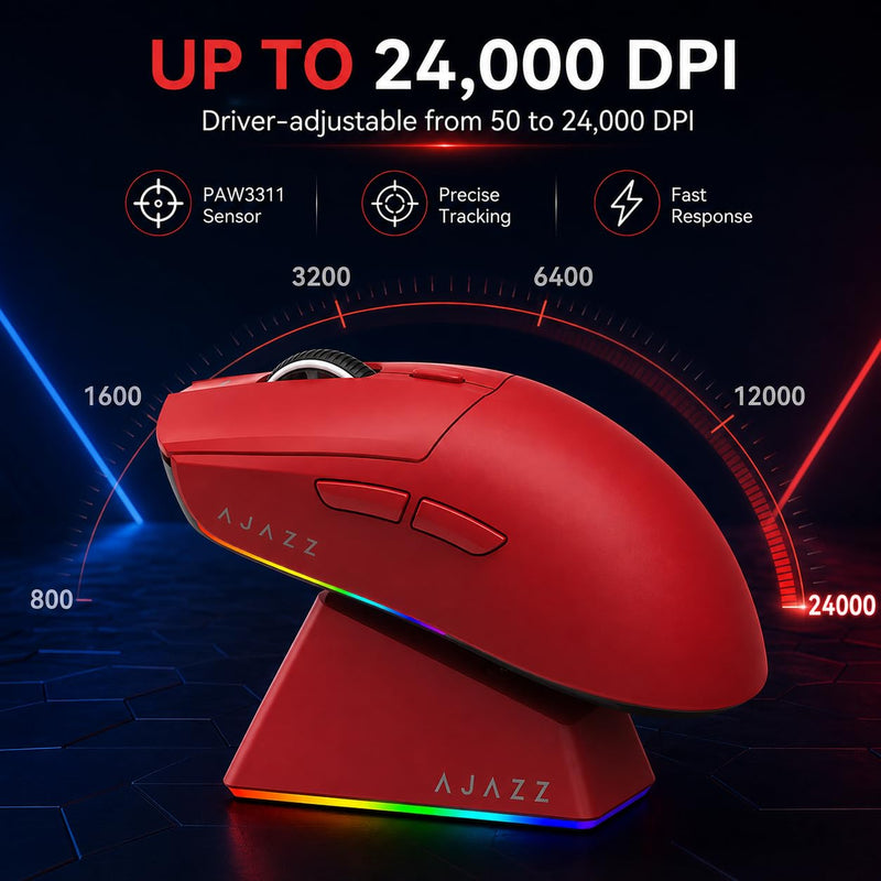AJAZZ AJ139 V2 MC Tri-Mode Wireless Gaming Mouse, 24K DPI, Red AJ139 V2 MC Red