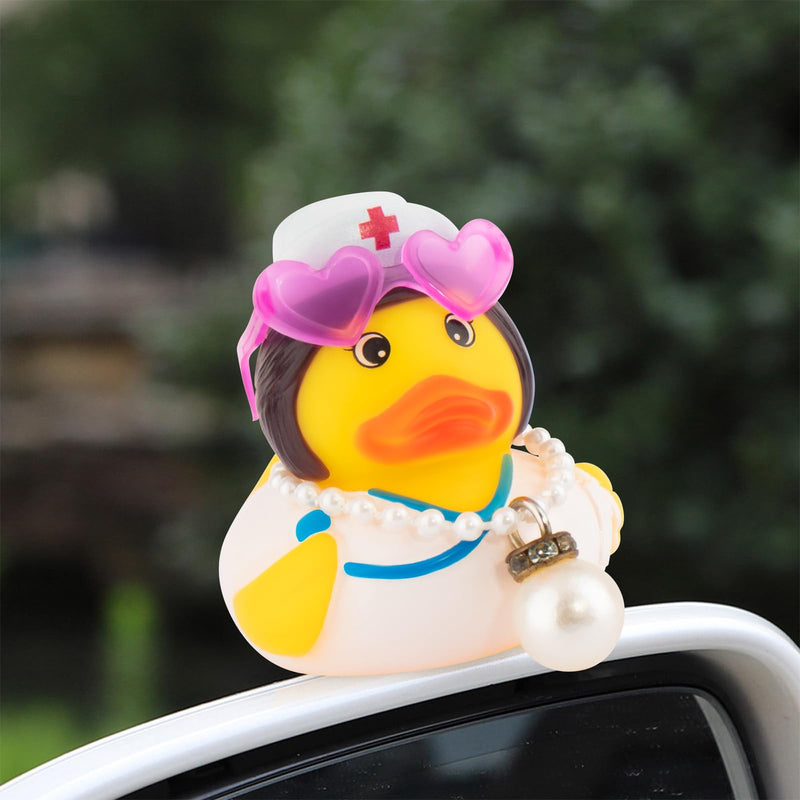 wonuu Car Dashboard Rubber Ducks for Halloween, Decorations Duck for Office Desk Ornament Accessories with Glasses Necklace, for Halloween Party Gifts (Nurse) Nurse