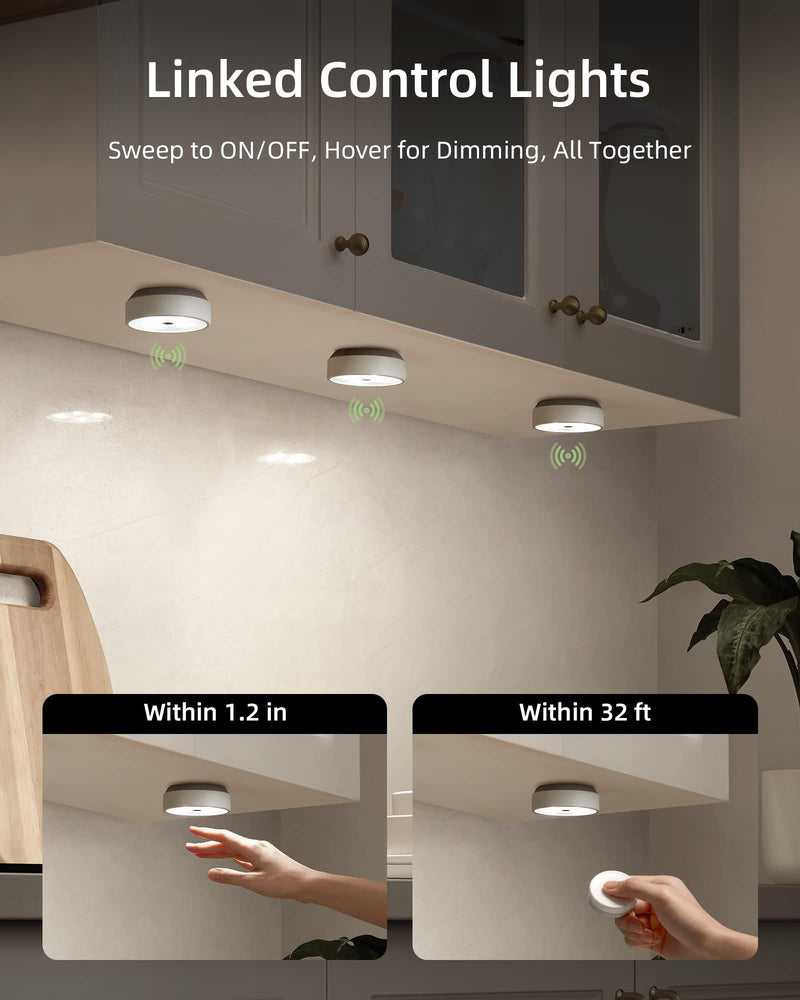 EZVALO Puck Lights with Remote Control, Rechargeable LED Battery Operated, Wireless, Group Control, Dimmable Under Cabinet/ Counter Lighting Closet Light (6 Pack) 6 Pack