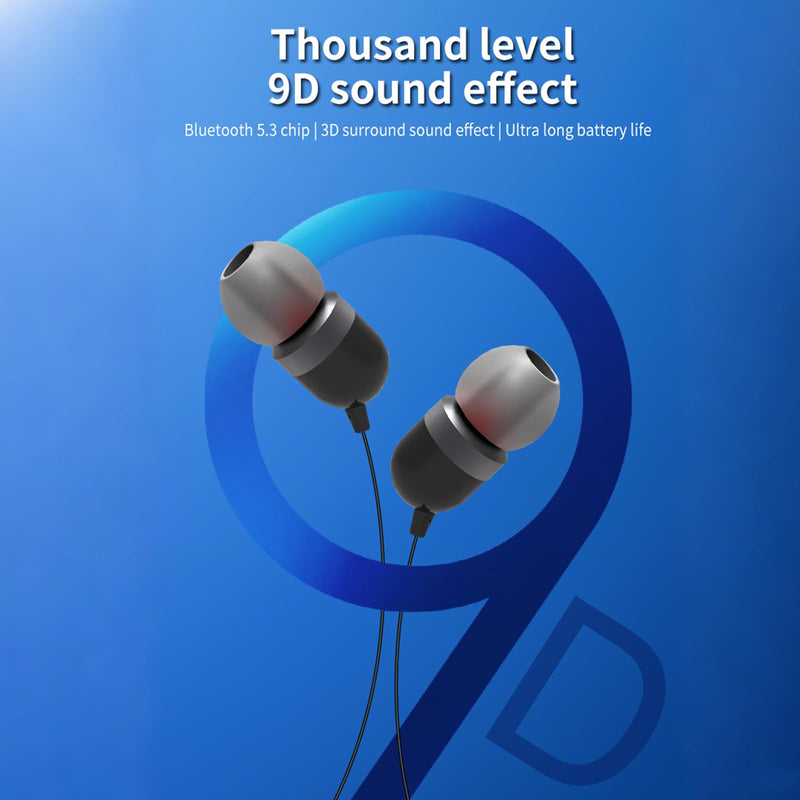 Bluetooth 5.3 Neckband Bluetooth Headphone, Sweat Resistant Noise Cancelling Stereo Headphones, and Retractable Ear Tips for Music, Conference, Videos（Bright Black） Dark Black