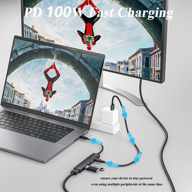 5 in 1 USB C Hub with 4K HDMI, PD 100W Fast Charging Type C Adapter, Multi-Port USB C Converter Compatible with Windows, MacOS, Linux sysytem; Support MacBook Air/Pro/ M1/ M2, Chromebook, XPS