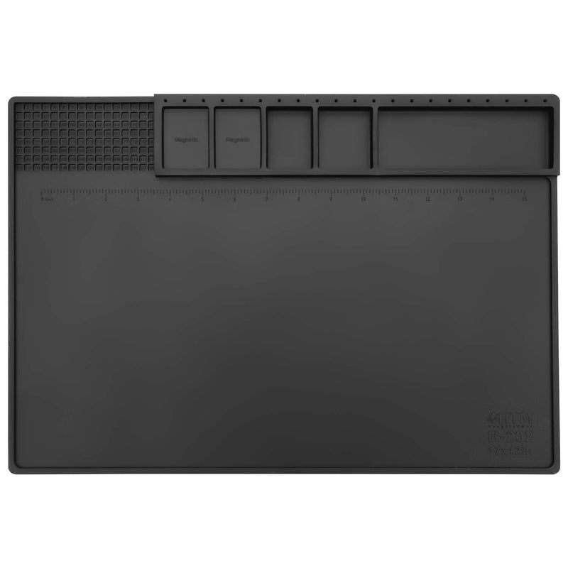 HengTianMei-202 Black Magnetic Repair Work Mat Heat Resistant 932°F, Silicone Soldering Mat Expand Work Area for Soldering, Electronics, BGA, Soldering Station, Computer Repair Etc 17" * 12" HTM-202