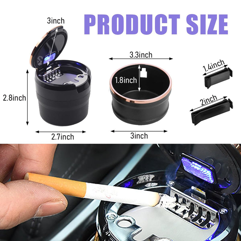 Ziciner Car Ashtray with Lid, Detachable Auto Ashtray with Led Light, Portable Ashtray for Most Car Cup Holder and Air Vent Home, Office, Universal Interior Car Accessories (Rose Gold) Rose Gold