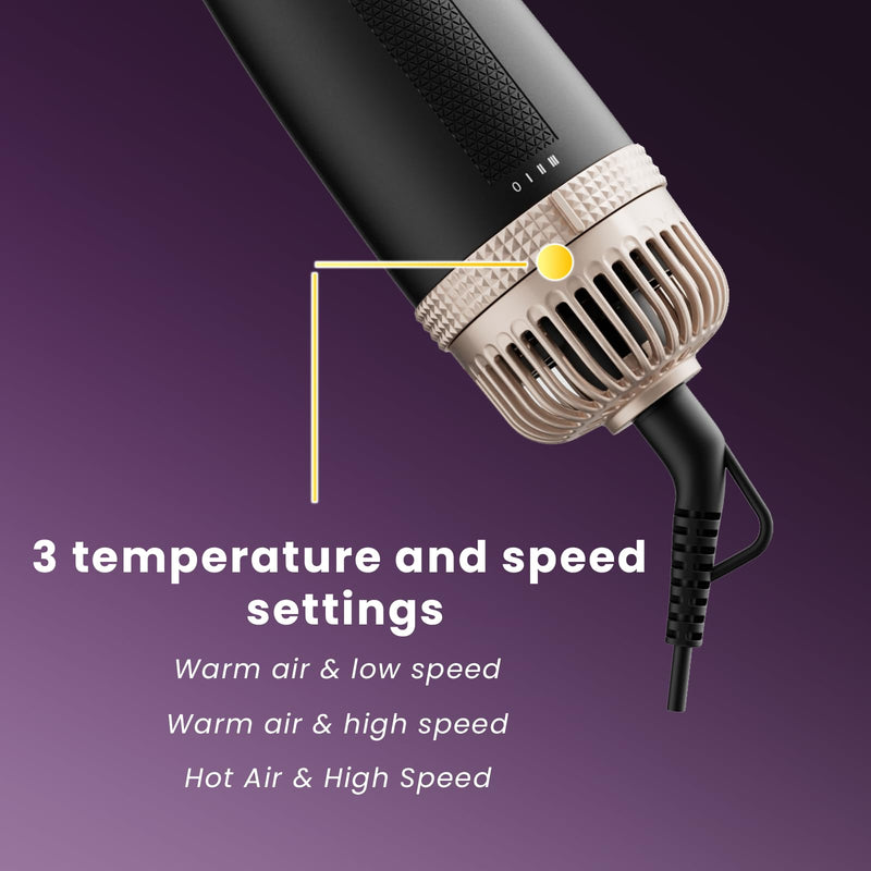 Hair Dryer Brush, 3-in-1 Hot Air Brush 1100W with 3 Heads for Drying Styling Volumizing Curling Sleeking in One Step, 3 Temperatures, Negative Ionic, Ceramic Coating, 360° Rotating, Black Gold