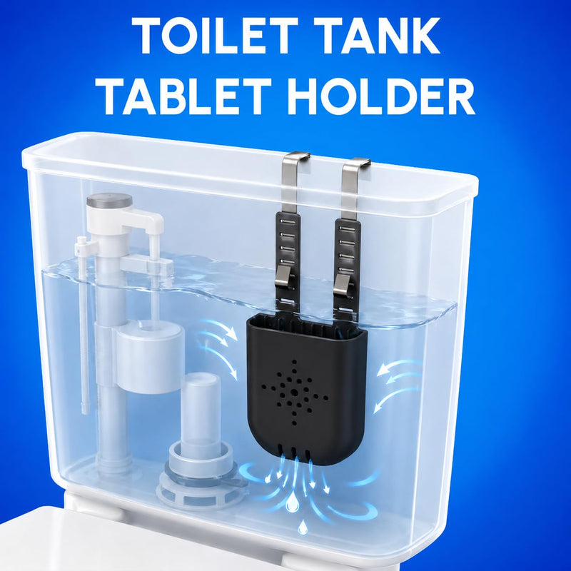Vespara 2Pcs Adjustable Toilet Tank Tablet Holder, Hanging Silicone Basket Carrier with Rustproof Hooks, Adjustable Height Toilet Tank Tablet Holder (Black) 2pcs Black