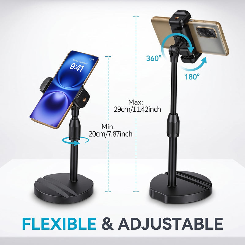 Webcam Stand for Desk with Phone Holder, Table Telescopic Camera Tripod, Webcam Mount Compatible with Logitech Webcam C922 C930e C920S C920 C615 C960 C920x BRIO 4K NexiGo N60, 1/4'' Thread