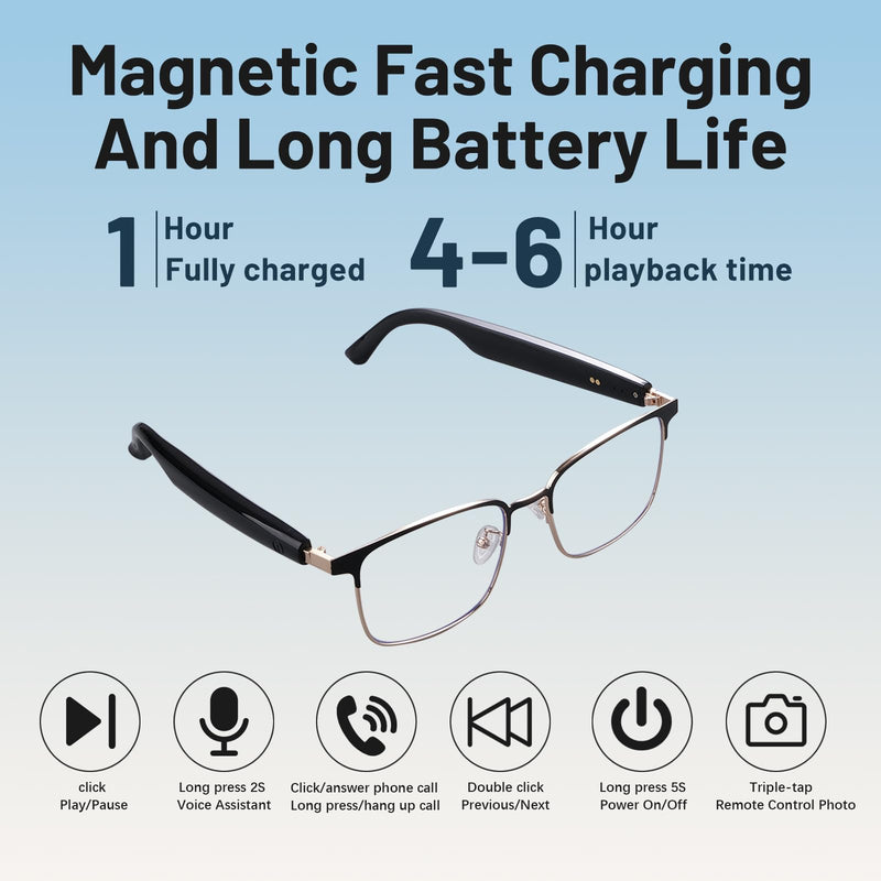Smart Glasses, Polarized Sunglasses, Bluetooth Glasses for Women Mens, Voice Assistant Audio Open-Ear Headphone Speaker Safety for Iphone/Android/Music/Driving/Fishing Cycling Work Sport UV Protection gold frame