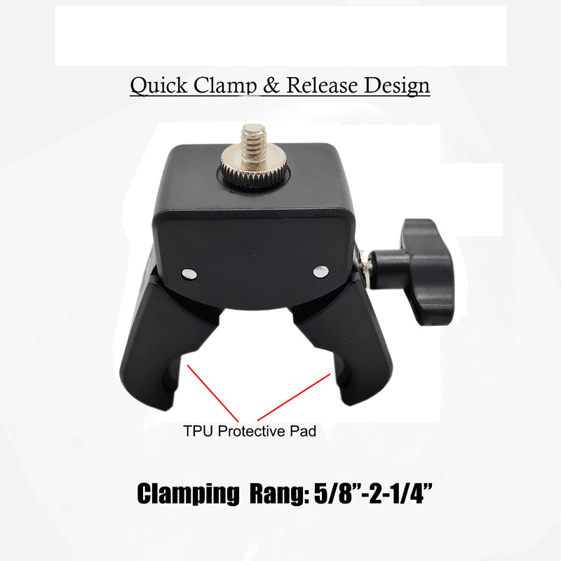 Camera Clamp Mount Monitor 360 Degree Ball Head Arm Adapter with 1/4"-20 Thread Compatible with Canon Nikon DSLR Camera Compatible with Gopro/Led Light Stand (1/4" Male Screw clamp) 1/4" male screw clamp