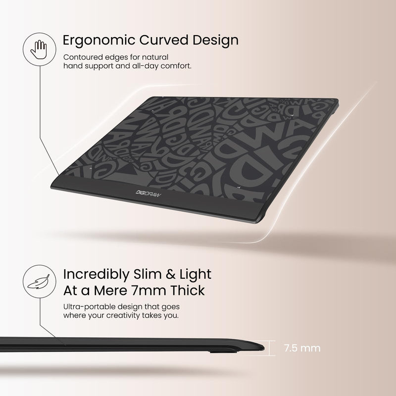 DIGIDRAW T410 Wired Drawing Tablet 6x4 Inch | 16384 Pressure Levels, Battery-Free Stylus, Paper-Like Texture, For Beginner Sketching, OSU Gaming & Online Class