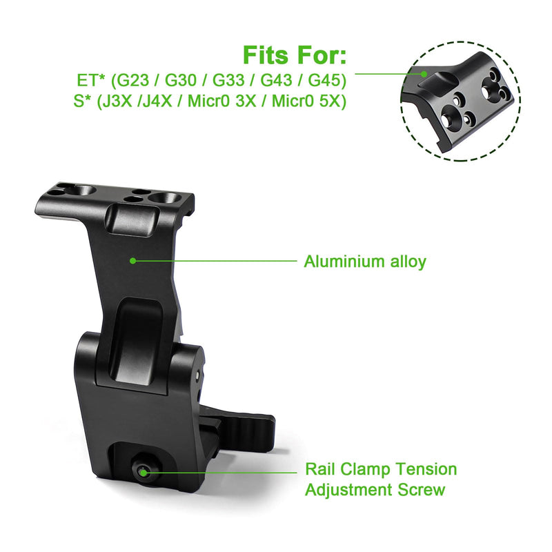 Tactical Flip-to-Center FTC Magnifier Mount with Fast QD Lever - 2.26 inch Optical Centerline Height,Aluminum Flip Up Optics Mounts Fits 20mm Picatinny Rail,Compatible G33 G43 G45 G23 G30 3x 4x 5x